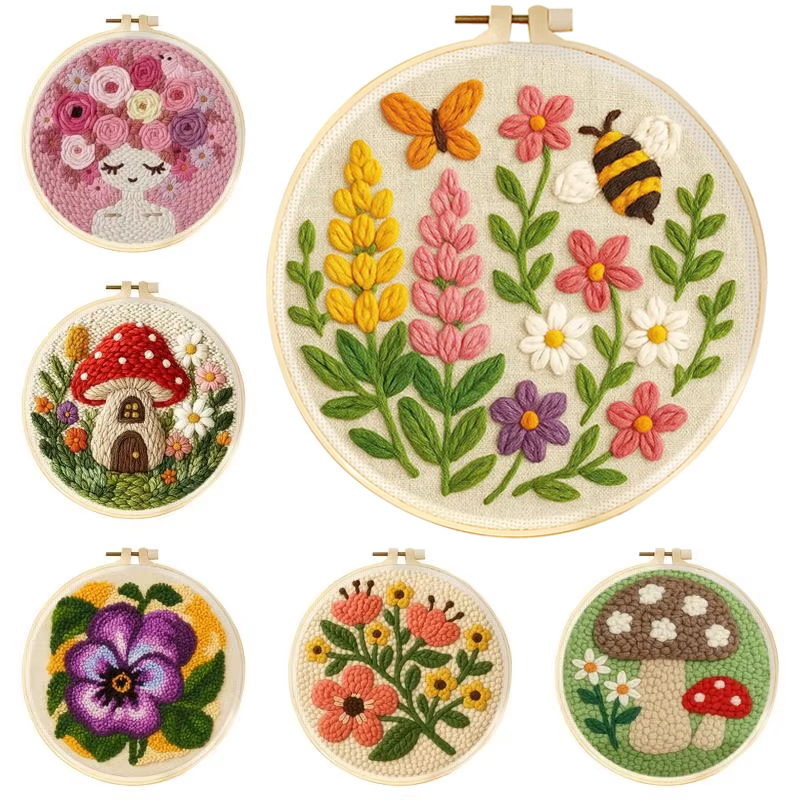 Punch Needle Handle - DIY Punch Needle Kits Mushroom Flowers
