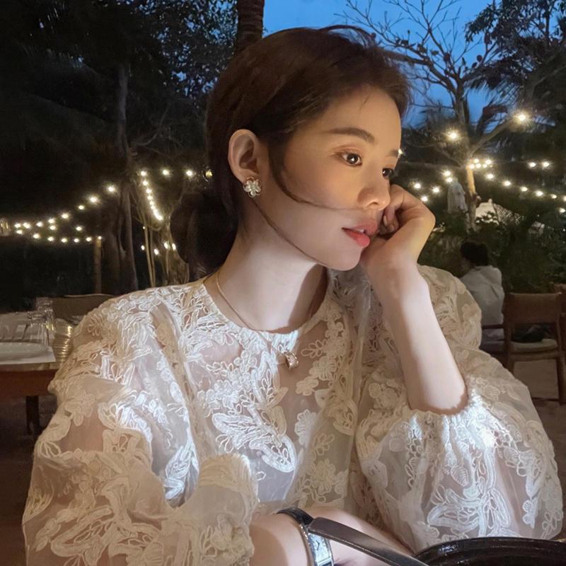 Embroidery Class - MEXZT Elegant Sheer White Shirts Women