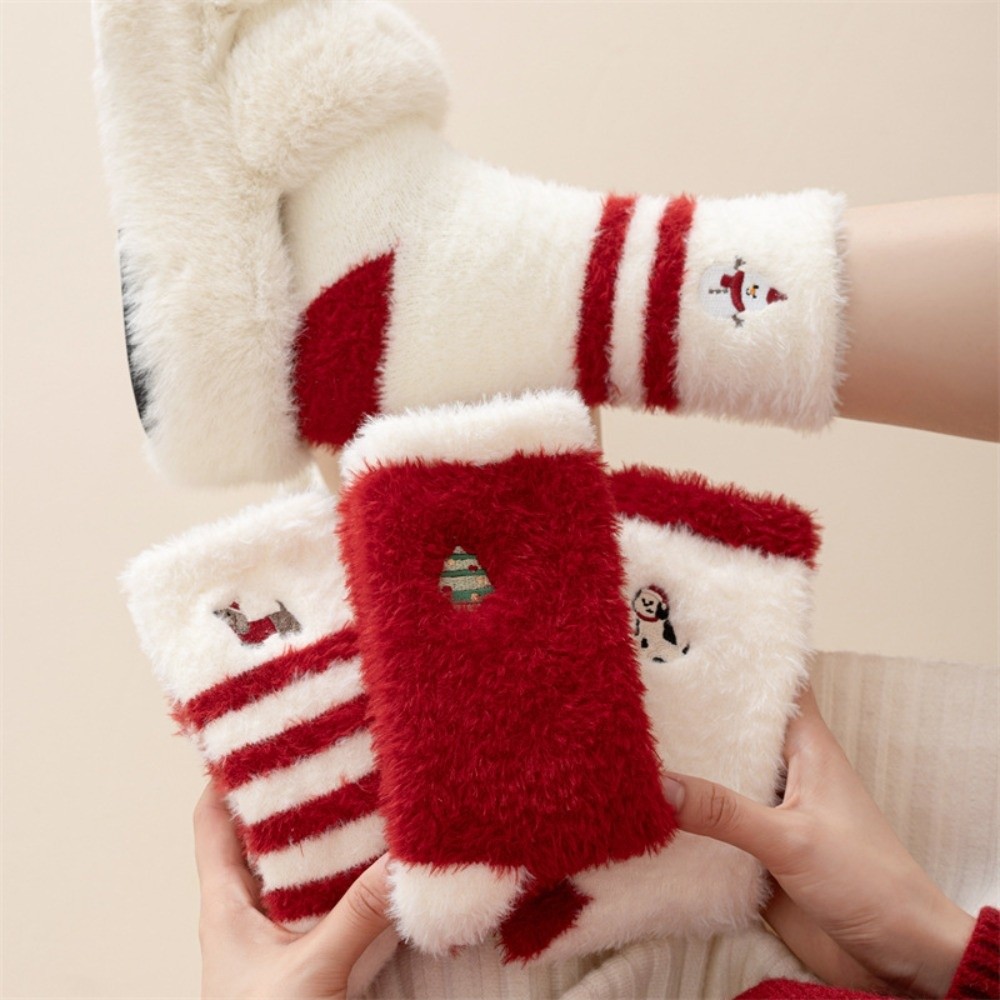 Embroidery Xmas Tree - Christmas Tree Christmas Thick Thermal Socks