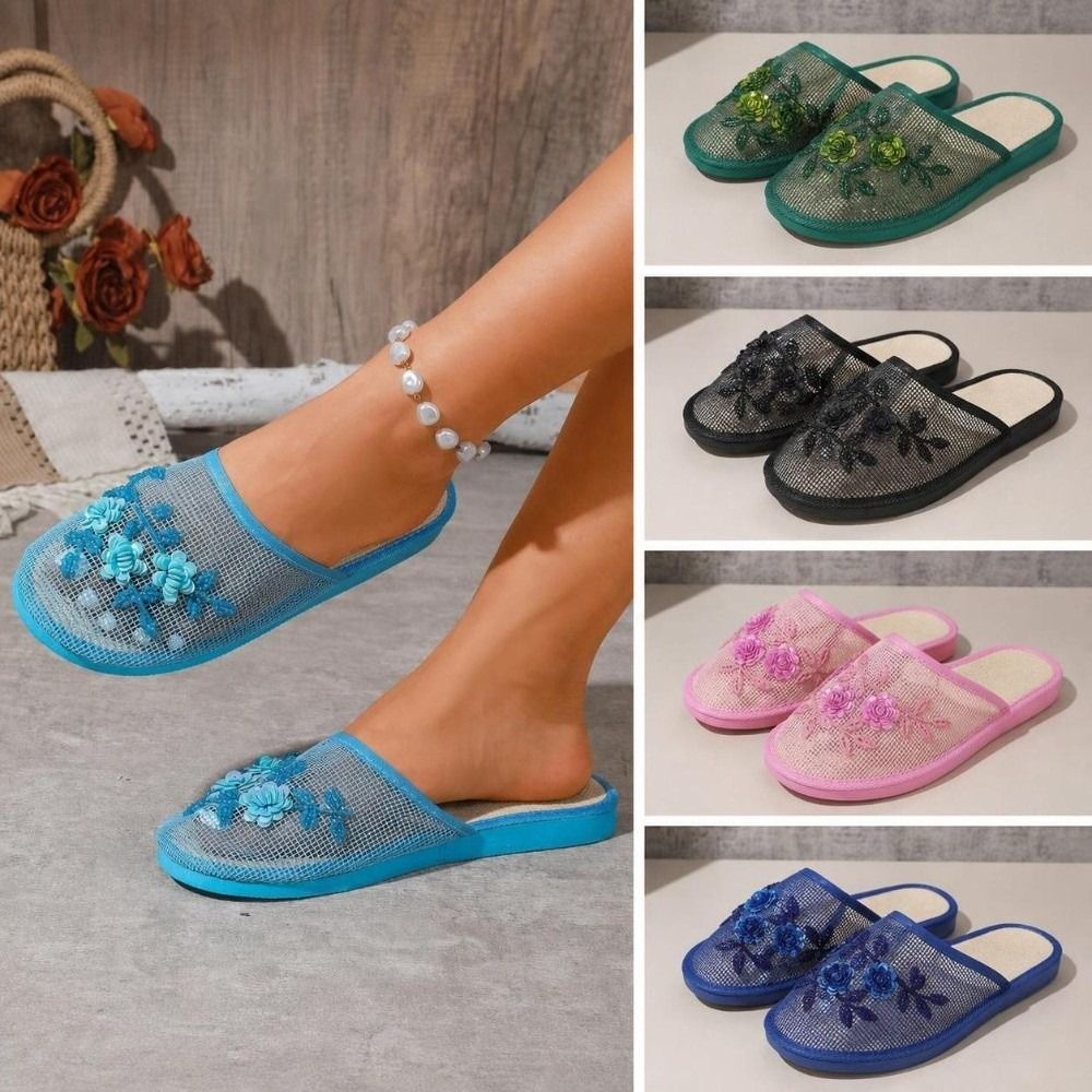 Embroidery Love - Fashion Flower Embroidery Mesh Sandals Non