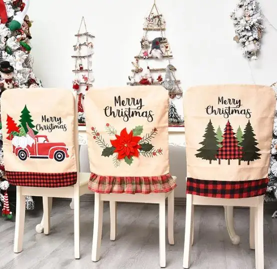 4/6/8pcs Christmas Chair Cover - Embroidery Xmas Tree ulasan dan harga