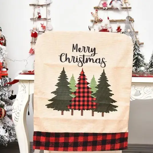 4/6/8pcs Christmas Chair Cover - Embroidery Xmas Tree ulasan dan harga
