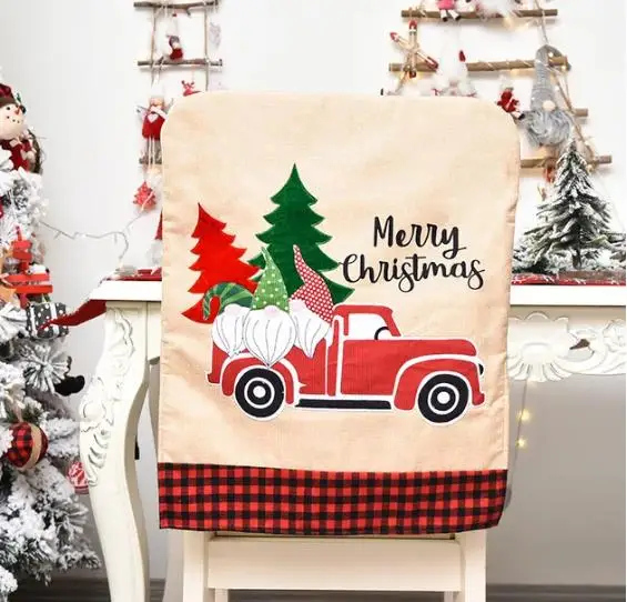 4/6/8pcs Christmas Chair Cover - Embroidery Xmas Tree ulasan dan harga