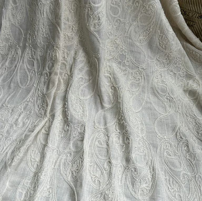 Pure linen base fabric with co - Embroidery Chain Stitch ulasan dan harga