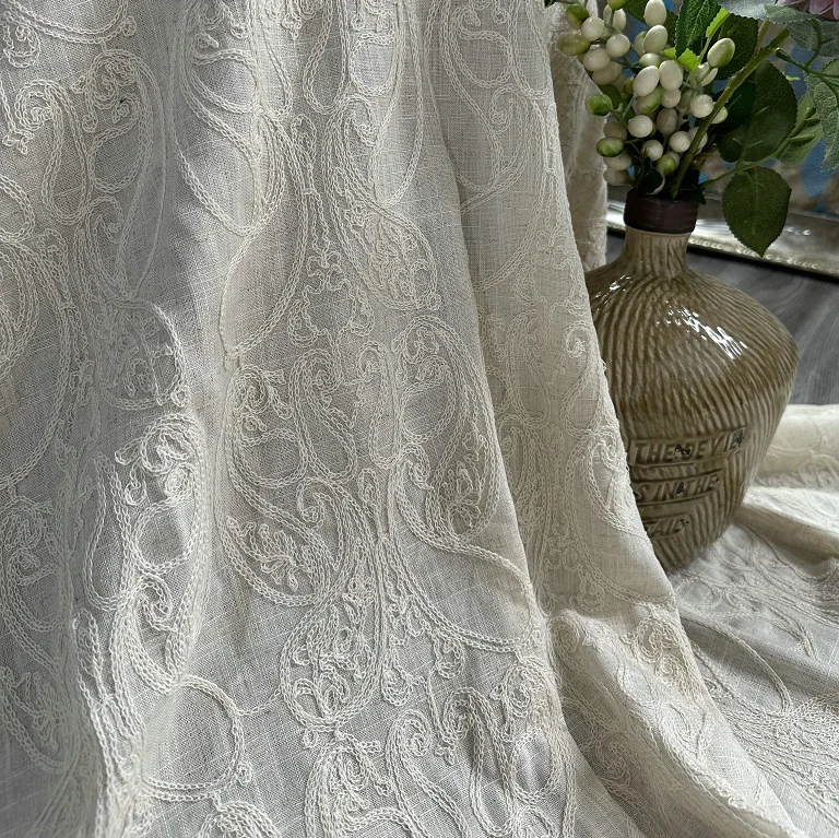 Pure linen base fabric with co - Embroidery Chain Stitch ulasan dan harga