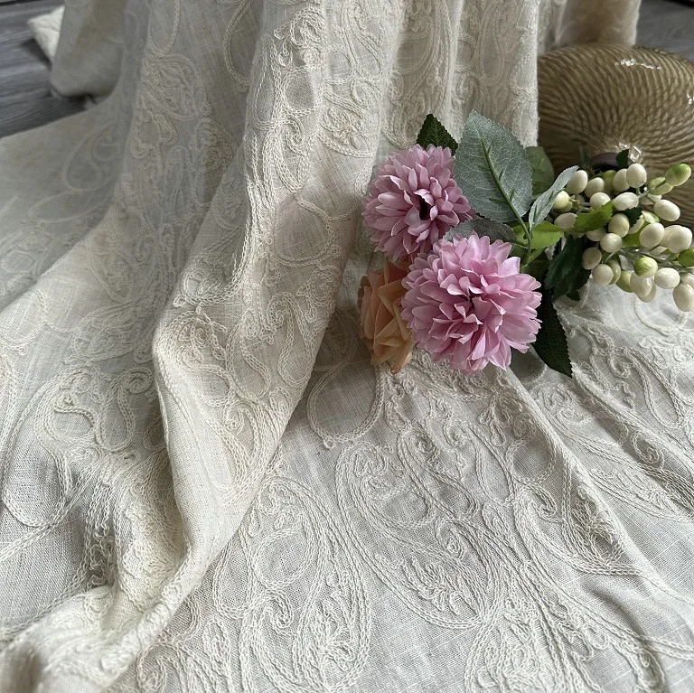 Pure linen base fabric with co - Embroidery Chain Stitch ulasan dan harga