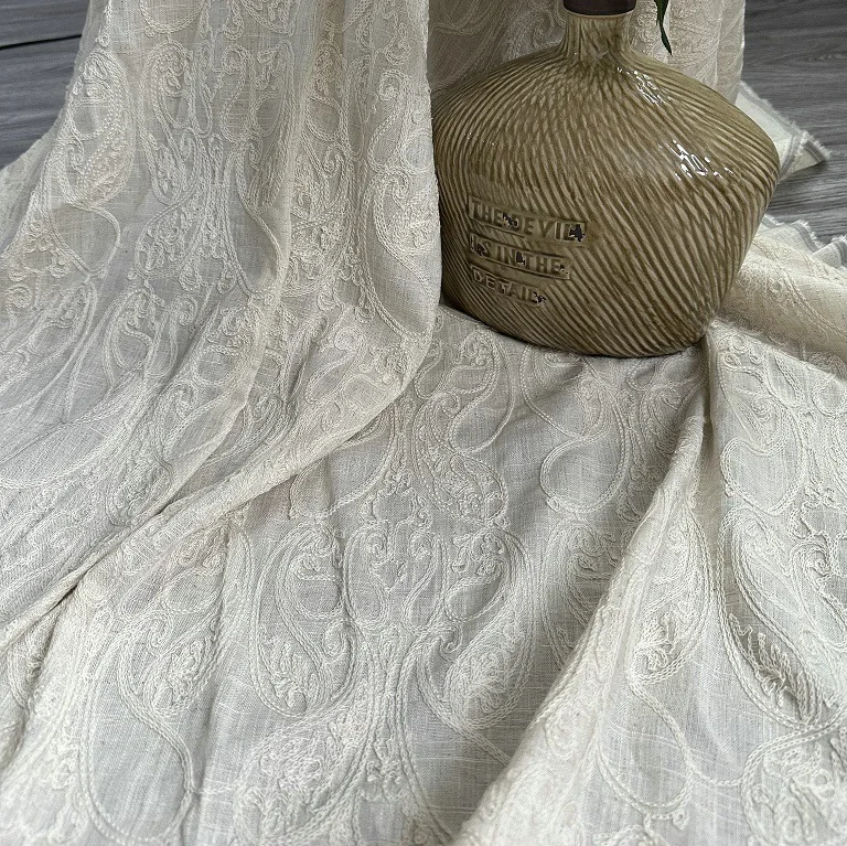 Pure linen base fabric with co - Embroidery Chain Stitch ulasan dan harga