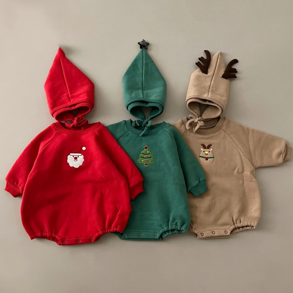 Baby Christmas Romper with Hat - Embroidery Xmas Tree ulasan dan harga