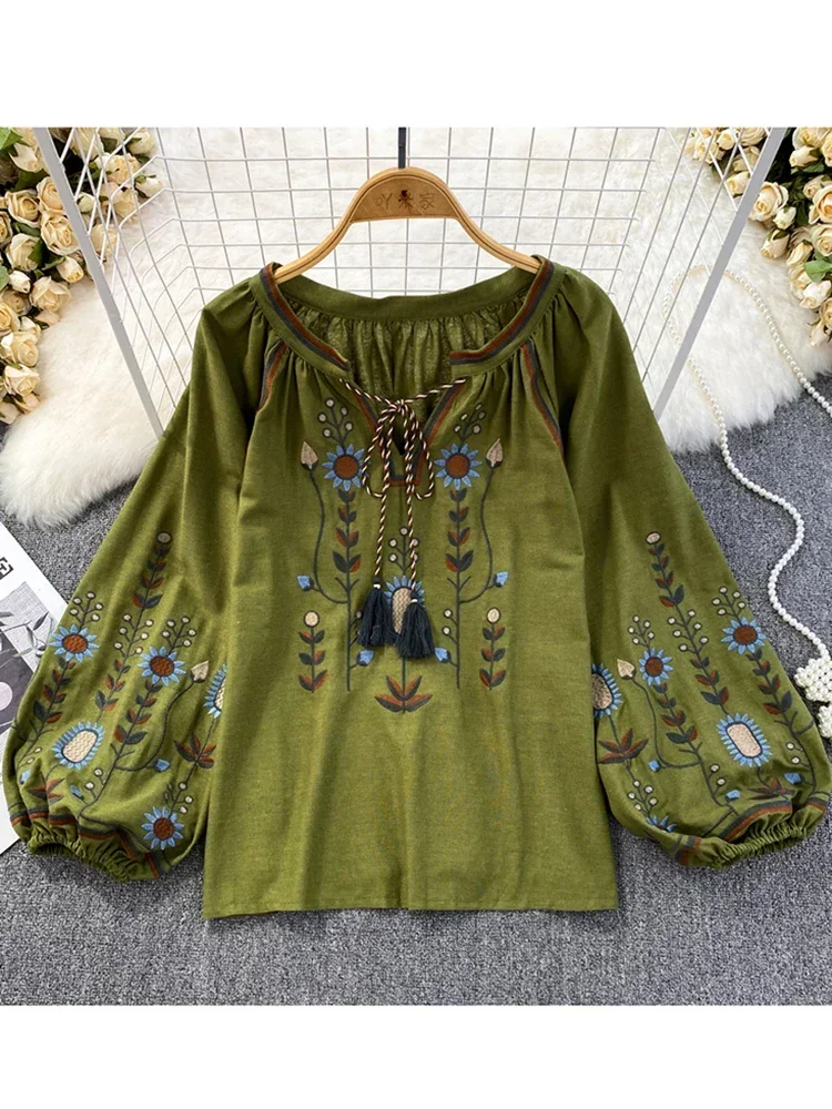 Women Spring Blouse Ethnic Sty - Embroidery Class ulasan dan harga