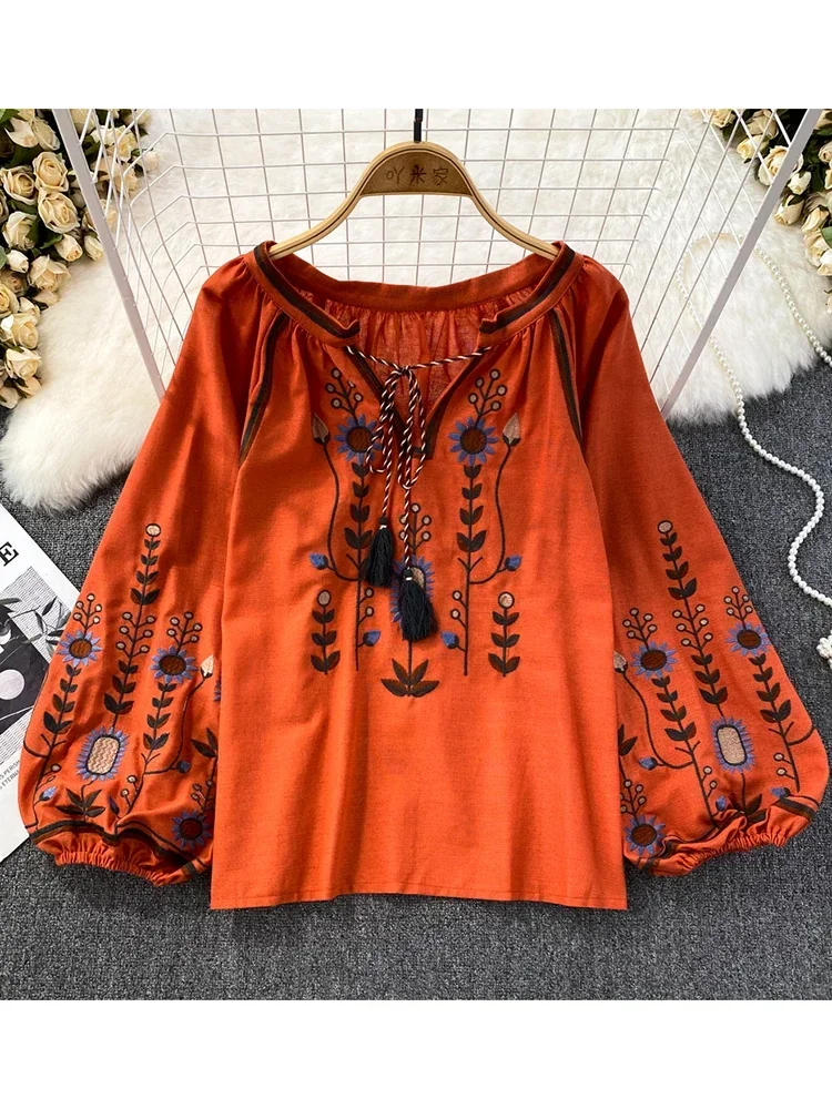 Women Spring Blouse Ethnic Sty - Embroidery Class ulasan dan harga