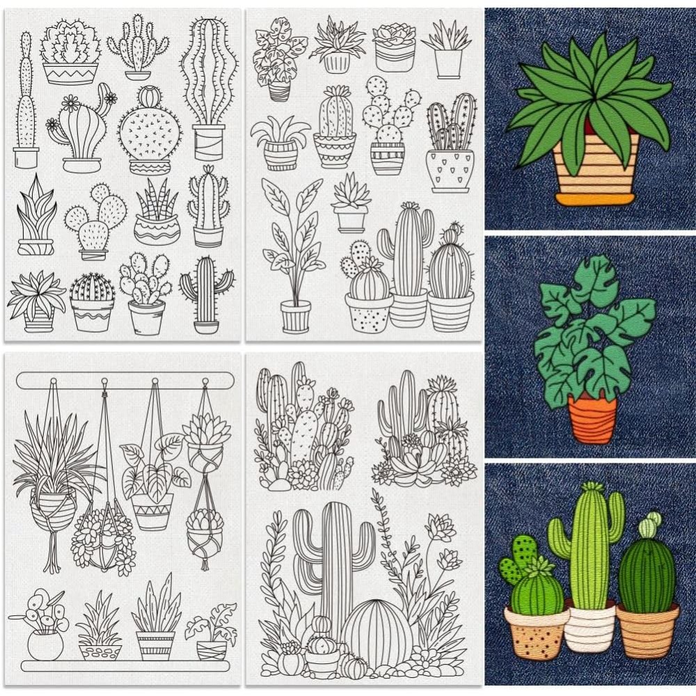 30Pcs Bonsai Cactus Embroidery - Embroidery Cloth ulasan dan harga