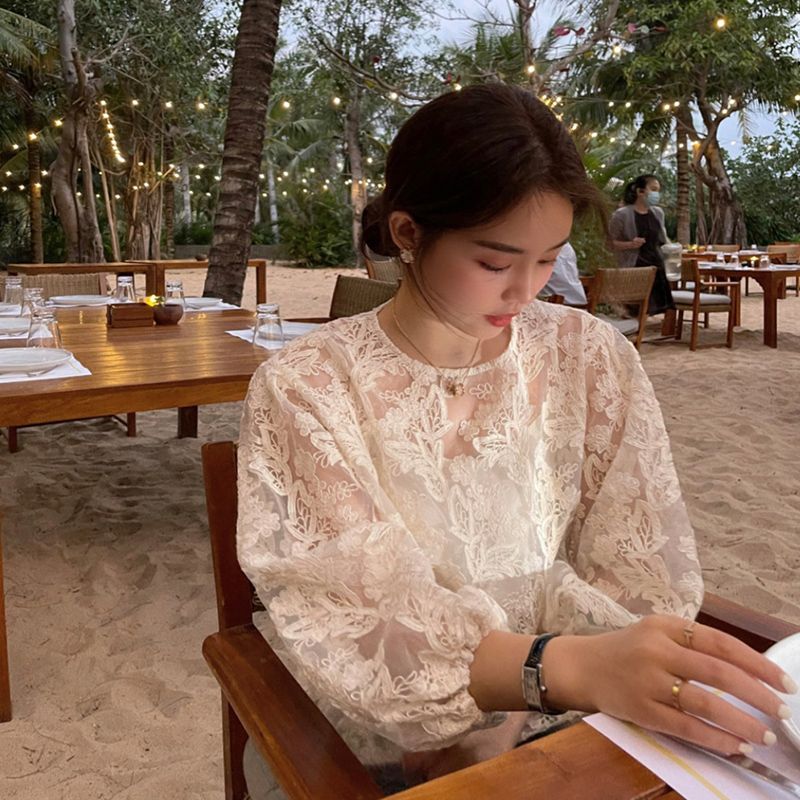 MEXZT Elegant Sheer White Shir - Embroidery Class ulasan dan harga