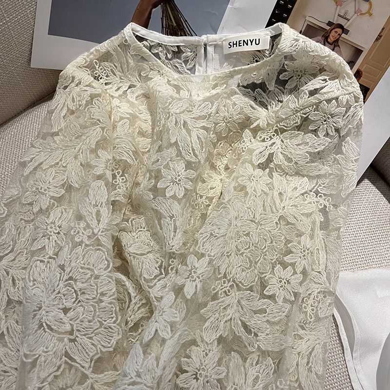 MEXZT Elegant Sheer White Shir - Embroidery Class ulasan dan harga