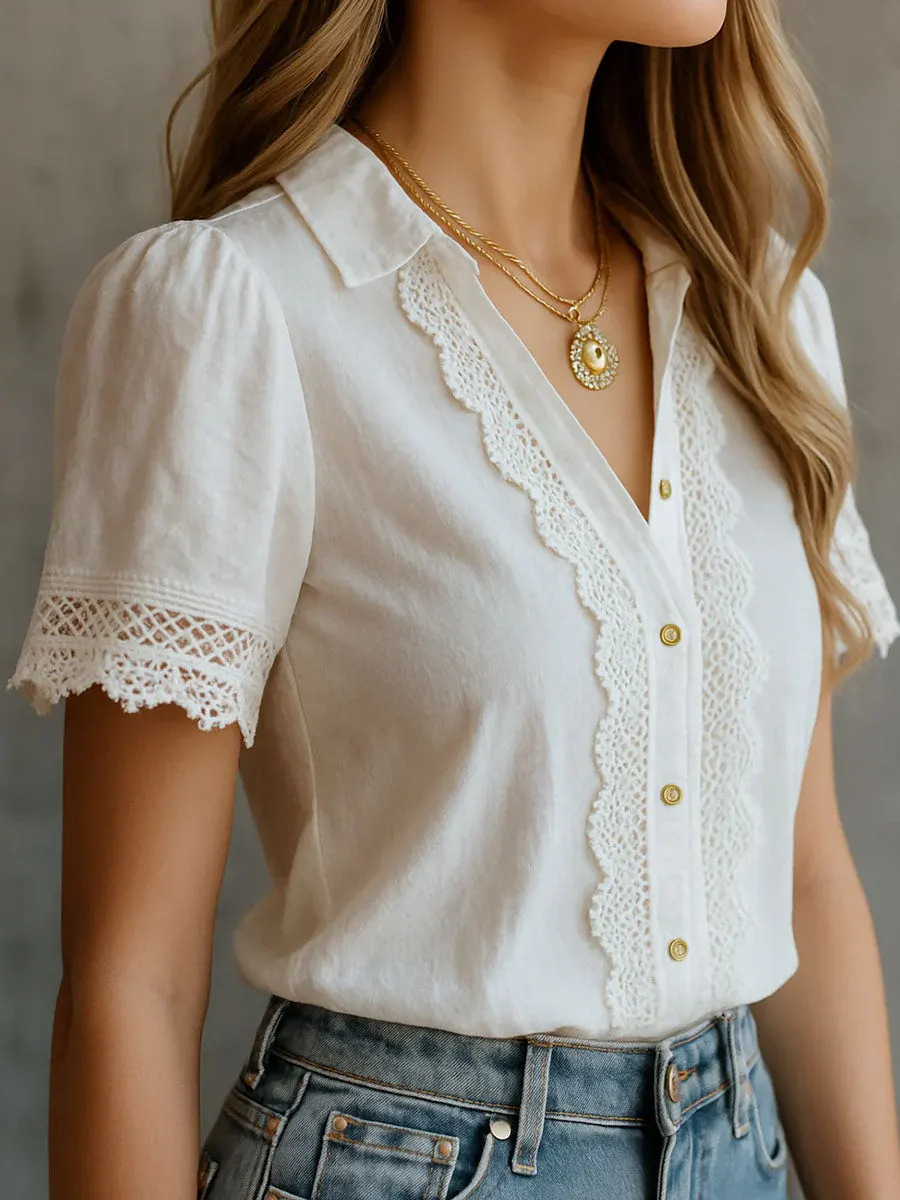 Elegant Women's Shirts Casual  - Embroidery Class ulasan dan harga