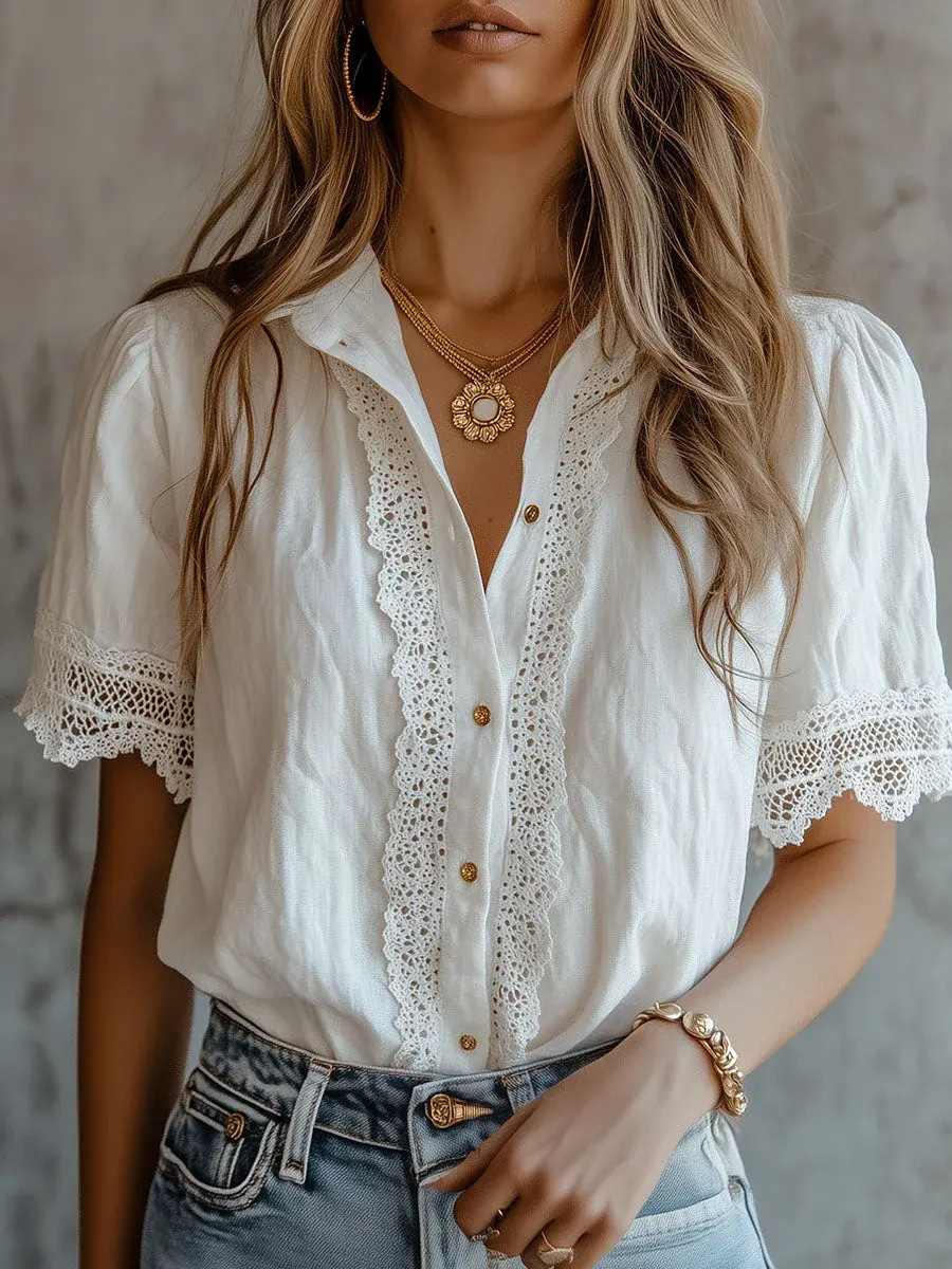 Elegant Women's Shirts Casual  - Embroidery Class ulasan dan harga