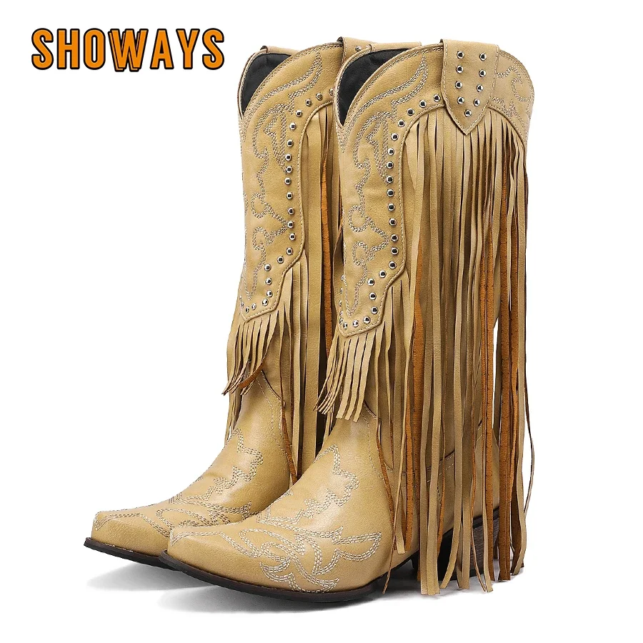 Fringe Rivet Western Women Mid - Embroidery Red ulasan dan harga