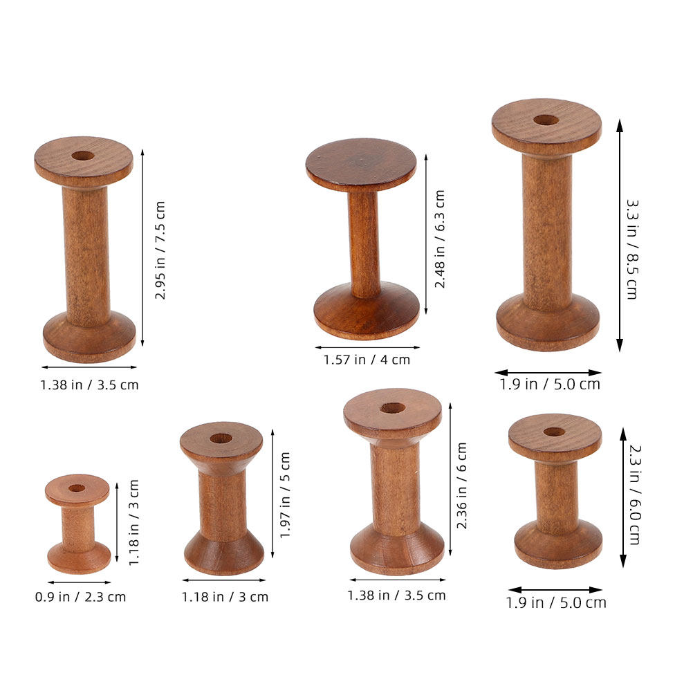 7Pcs Wooden Thread Spools Vint - Embroidery Threads ulasan dan harga