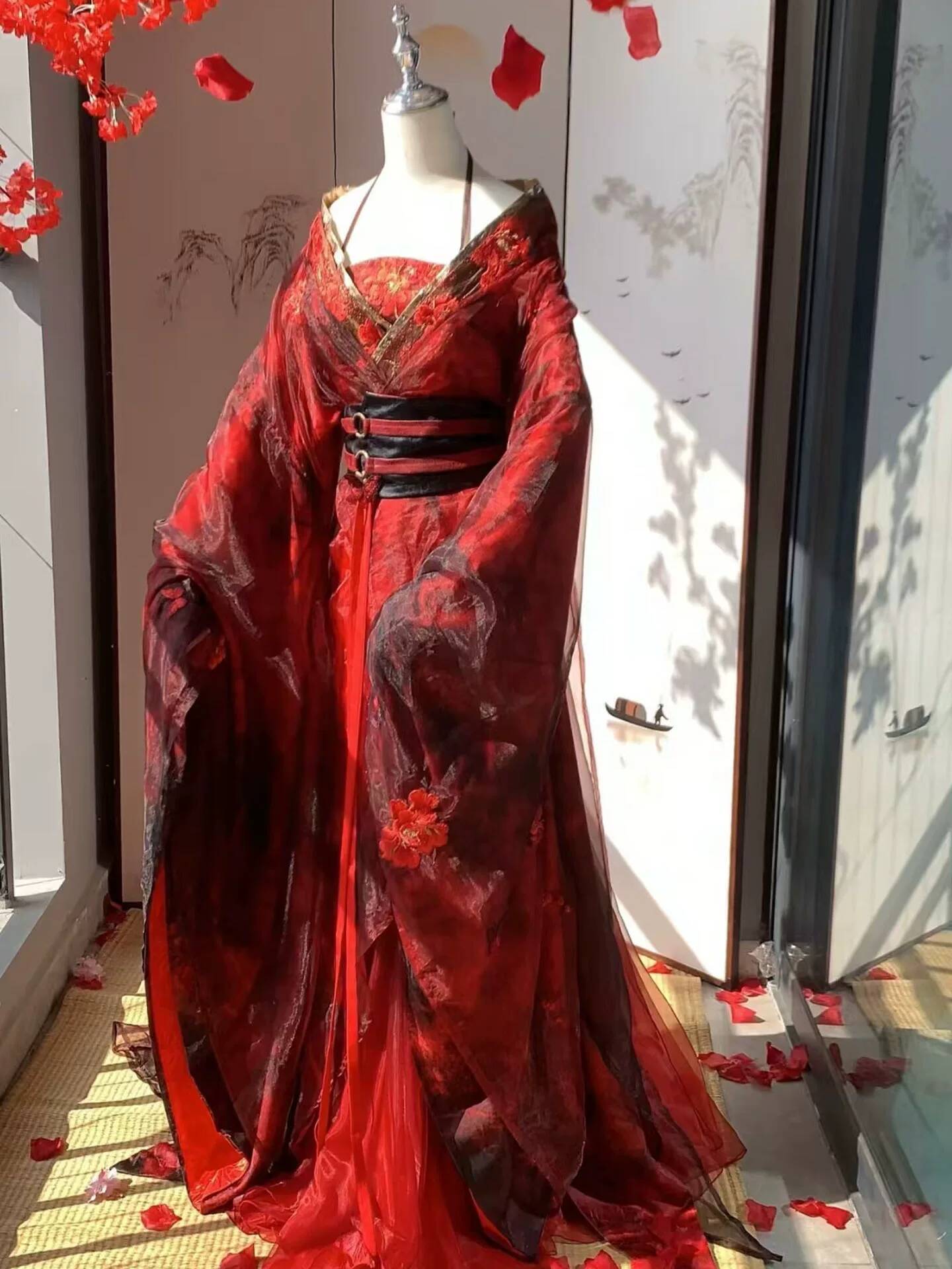 New Datura Red Hanfu Women Anc - Embroidery Red ulasan dan harga