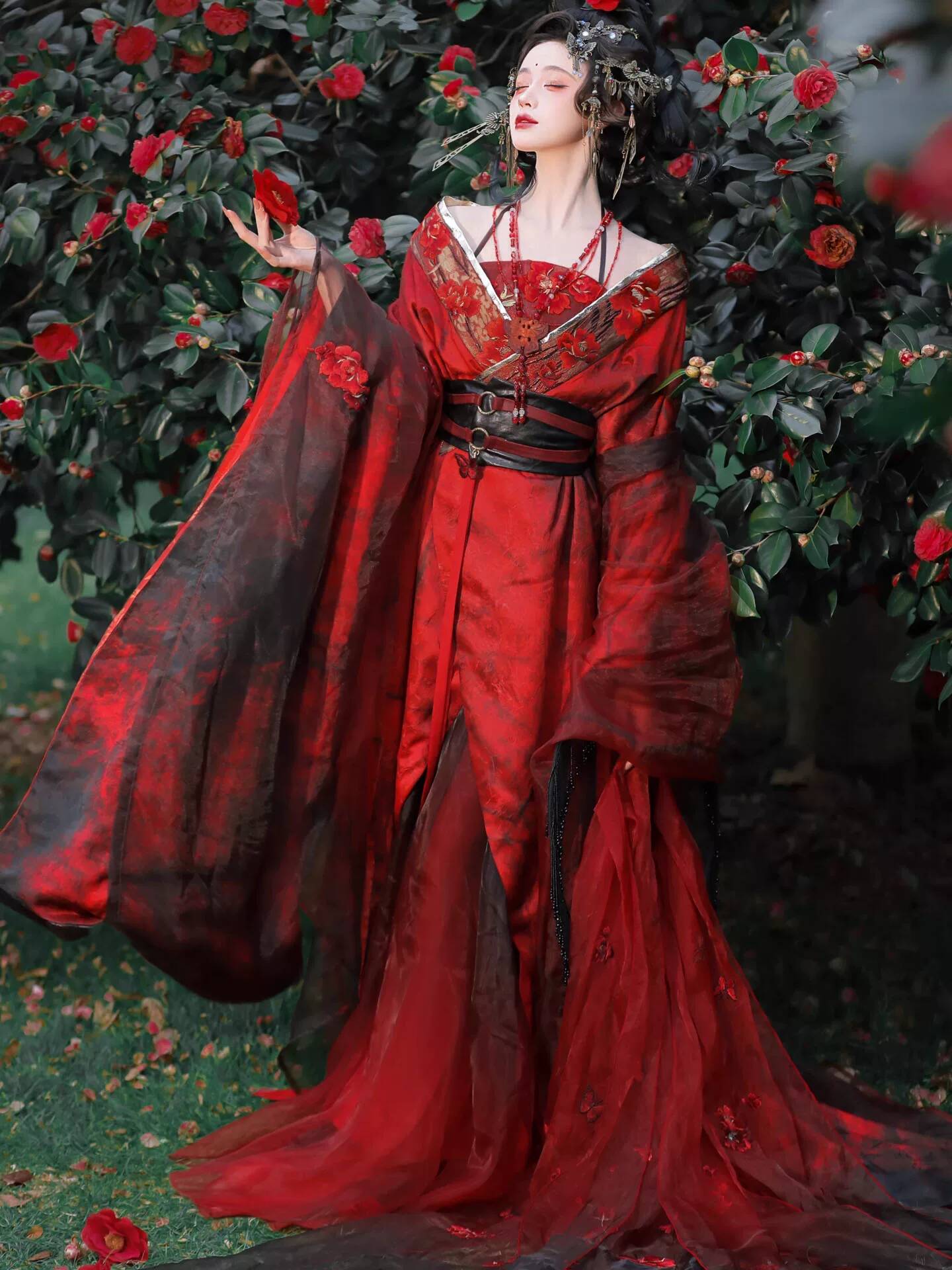New Datura Red Hanfu Women Anc - Embroidery Red ulasan dan harga