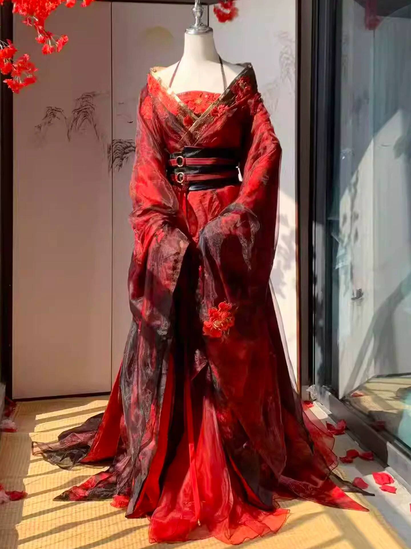 New Datura Red Hanfu Women Anc - Embroidery Red ulasan dan harga