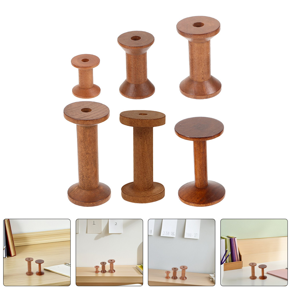 6Pcs Vintage Wooden Thread Spo - Embroidery Threads ulasan dan harga