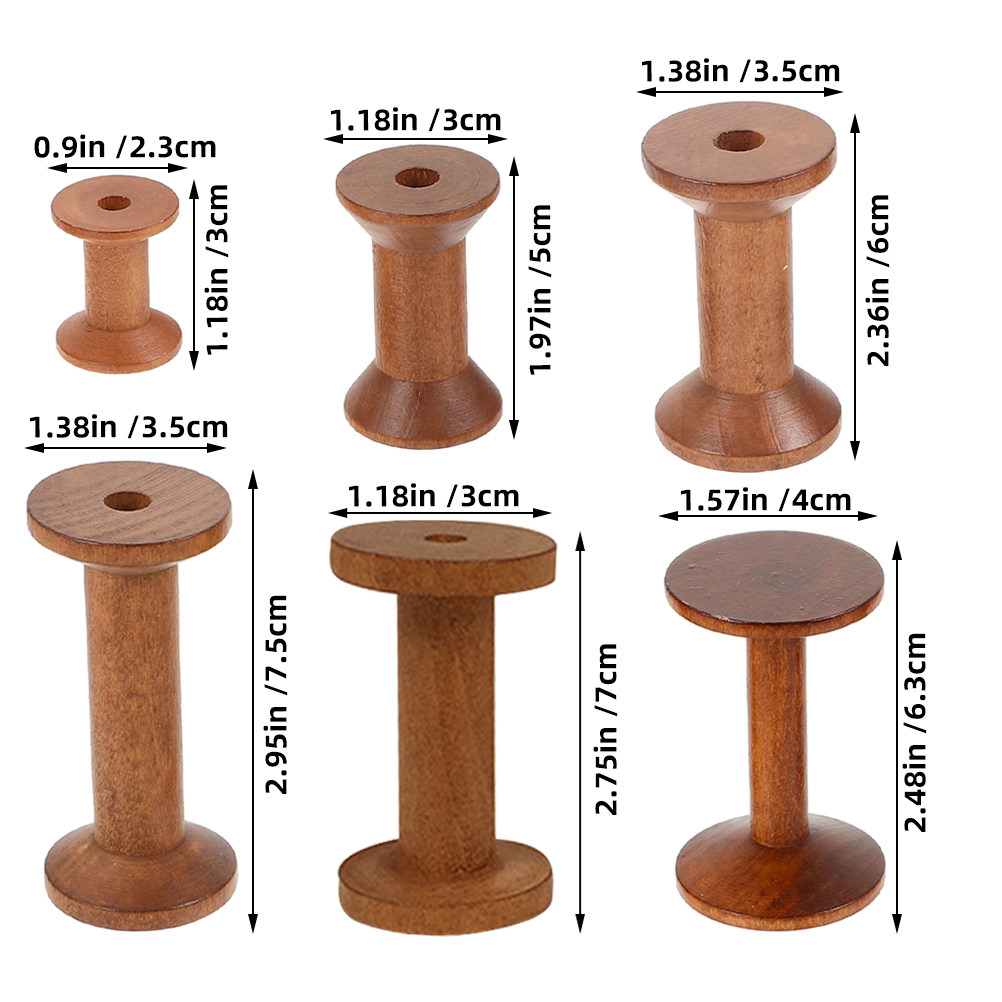 6Pcs Vintage Wooden Thread Spo - Embroidery Threads ulasan dan harga