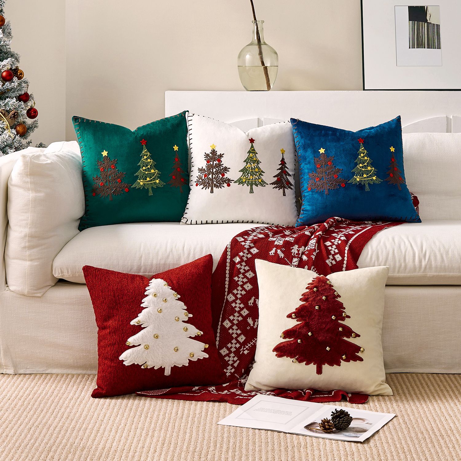 1pc Embroidery Cushion Cover C - Embroidery Xmas Tree ulasan dan harga