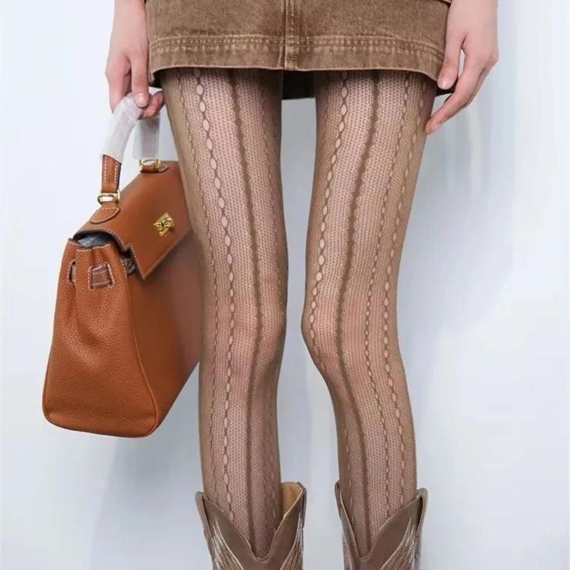 Retro Brown Lace Hollow Mesh F - Embroidery On Socks ulasan dan harga