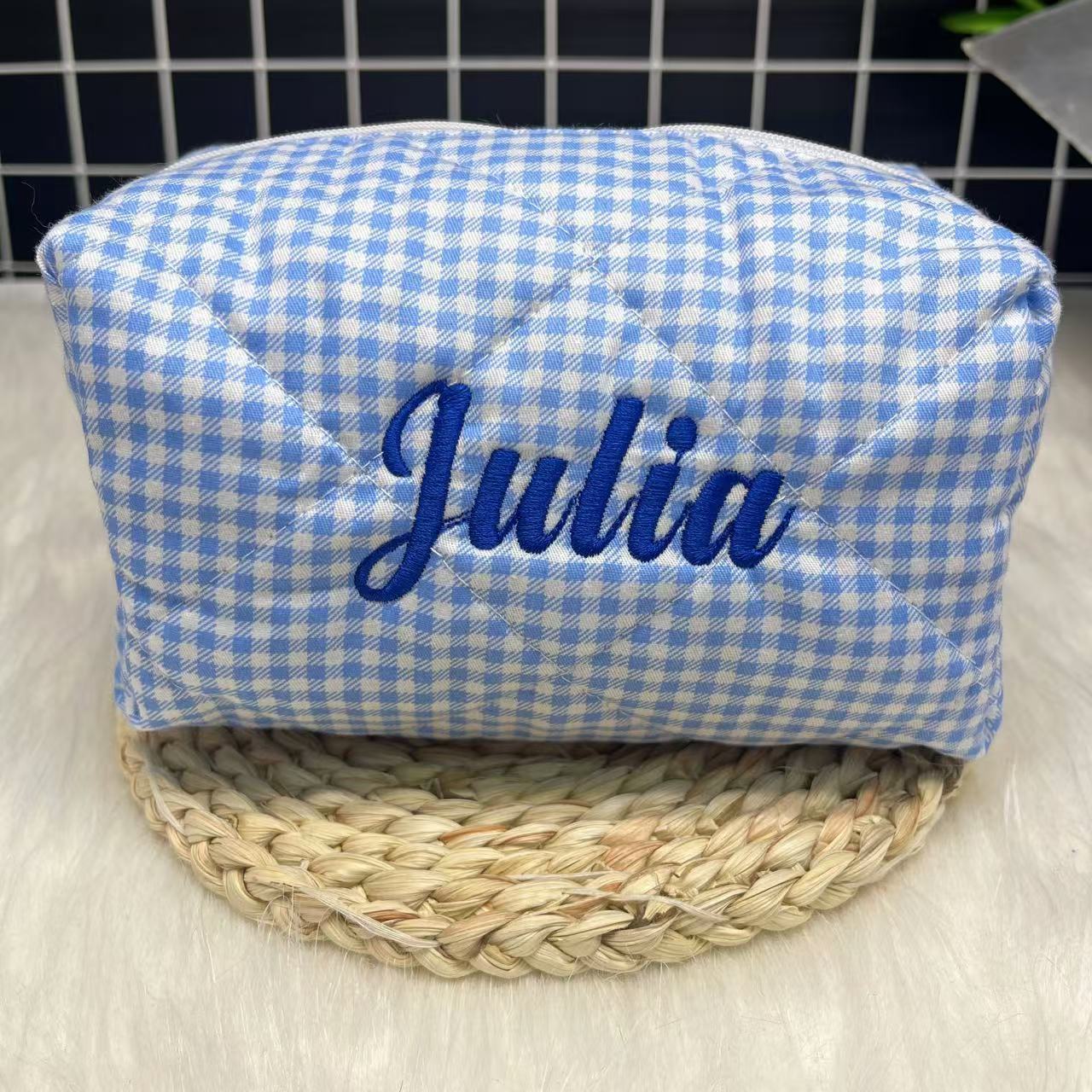 Large Capacity Striped Cosmeti - Embroidery Logo ulasan dan harga