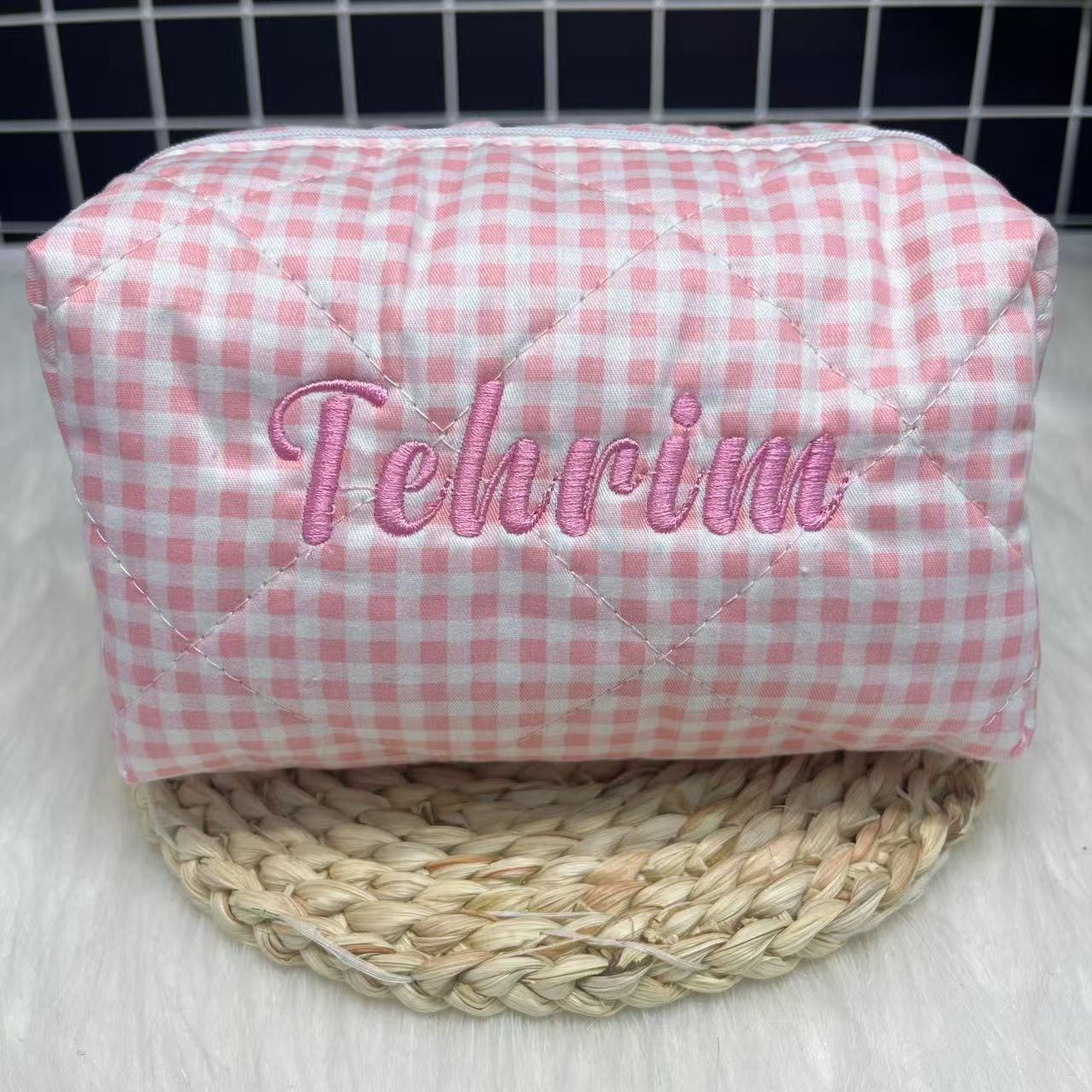 Large Capacity Striped Cosmeti - Embroidery Logo ulasan dan harga
